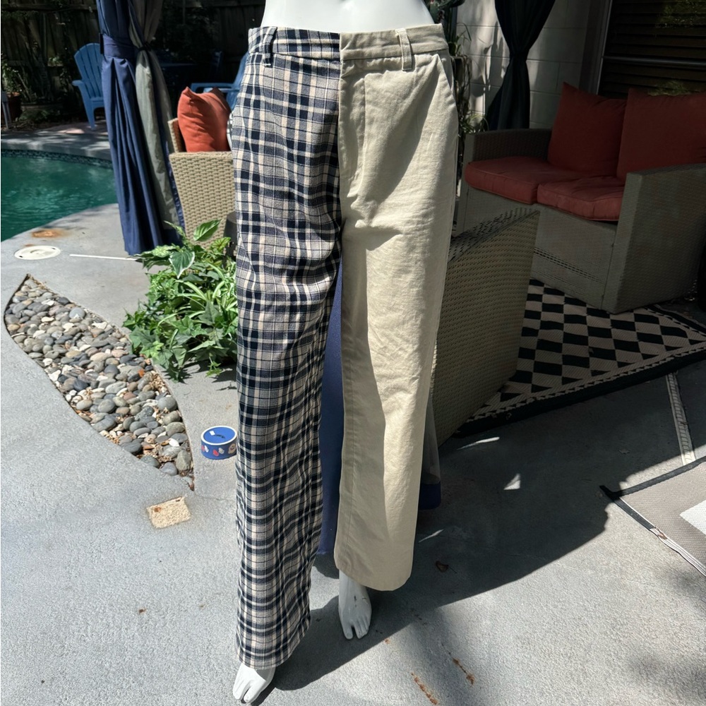 BLUE REVIVAL COFFEE BREAK WIDE LEG TROUSER - KHAKI & PLAID